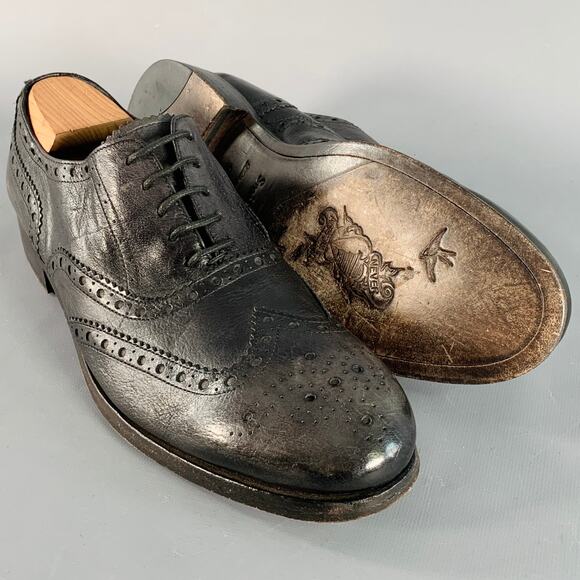 PAUL SMITH Size 10.5 Black Distressed Leather Wingtip Lace-Up Shoes
